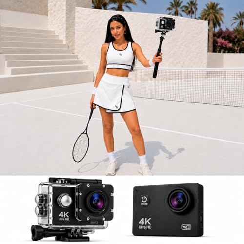 Image of 4K Action Camera, 16MP, WiFi, 170 Wide Angle, Memory Card Support, Vlog-Ready, with Essential Accessories, for Travel, Vlogging & YouTube (Echo Black)