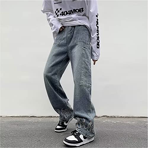 Men's Y2K Jeans Vintage Hip Hop Baggy Denim Pants Loose Fit Flame Graphic Streetwear Jeans Trousers2