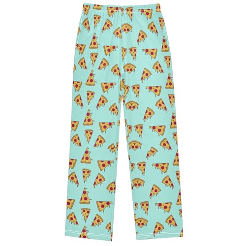 Boy's Pants Funny Pizza Cartoon Blue Jogger Pants Elastic Waist Long Bottoms Trousers with Pockets 6-14 Years