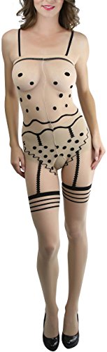 Image of ToBeInStyle Women's Assorted Bodystocking Sheer Opaque or Fishnet Crotchless Lingerie Bodysuit