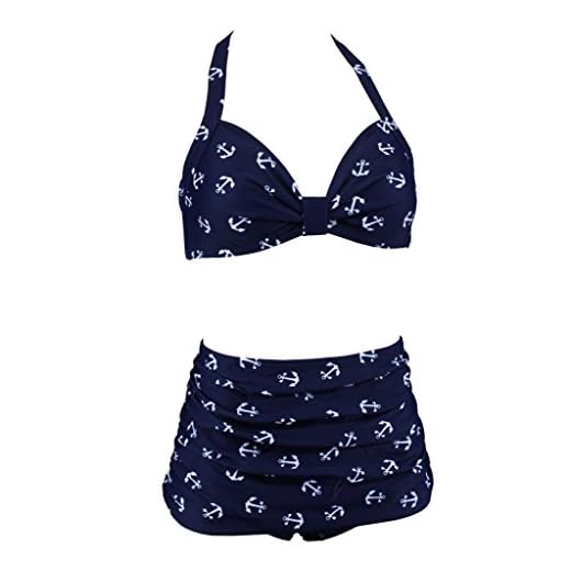 Aloha-Beachwear Damen Bikini Anker Anchor Rockabilly Sailor A1009 (XXL, Blau/Weiss)