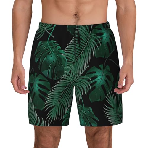 Banana Leaf Greenshort Swim Trunks with Waist Rope and Two Side Pockets Beach Shorts Bathing Suits for Men