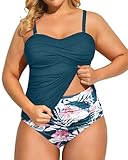 Aqua Eve Women Two Piece Plus Size Tankini Strapless Bathing Suits Bandeau Swimsuits with High Waisted Bottom Teal Flower 16W