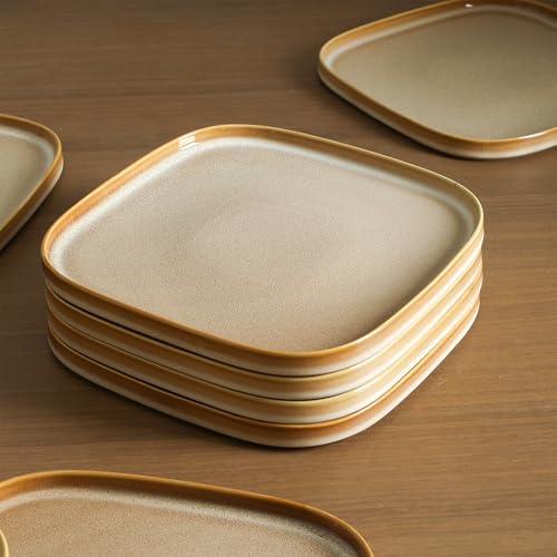 Image of Stone Lain Cairo 12-Piece Dinnerware Set Stoneware, Plates and Bowls Set, Microwave and Dishwasher Safe, Includes Dinner and Salad Plates, Cereal Bowls, Dishes for 4, Sand