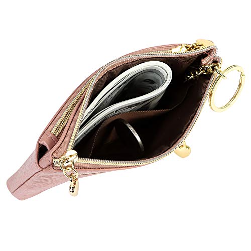 Image of Women's Genuine Leather Coin Purse Zipper Pocket Size Pouch Change Wallet, Dark Pink