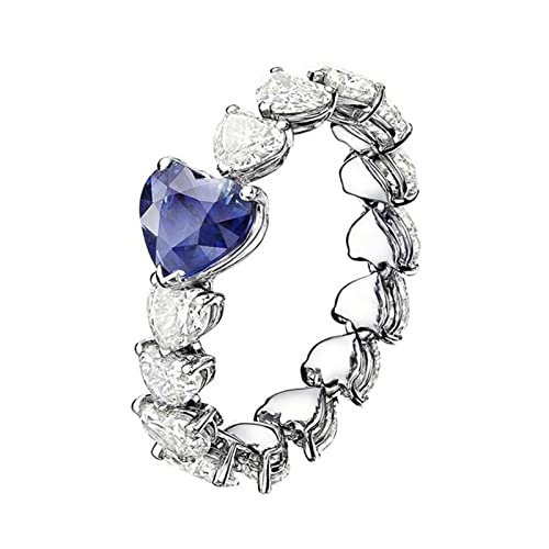QWASZX Femmes Bandes Anneaux Élégantes Girl Accessoires Partie de Mariage Partie de Mariage Délicats Bijoux Bijoux (Main Stone Color : Blue, Ring Size : 8) Cover