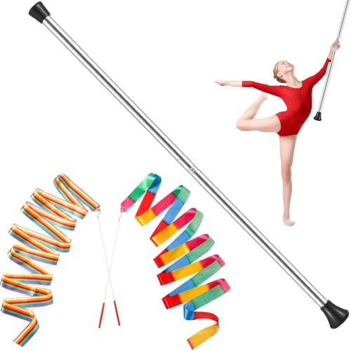 TOXYMHO Kids Baton 28-Inch Stainless Steel Twirling Baton for 3-15 Years Old Dance Beginners | Includes 1 Gymnastics Wand & 2 Dance Ribbons Easy-to-Use (Black)