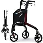 Retaoldth Premium 3 Wheel Rollator Walker for Seniors, Lightweight Foldable Elderly Three Wheeled Rollator with Storage Bag, Aluminum Mobility Aid Rolling Walker (Black & Red)
