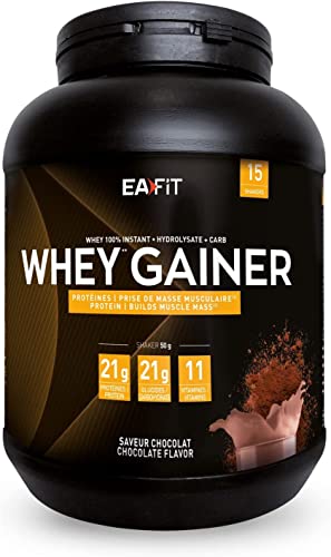 WHEY GAINER-EAFIT-Prise de masse musculaire et apport calorique - 22g de proteines de Whey + 22g de glucides + 11vitamines par shaker - Chocolat 750g - Idéal pour le sport tel que la musculation