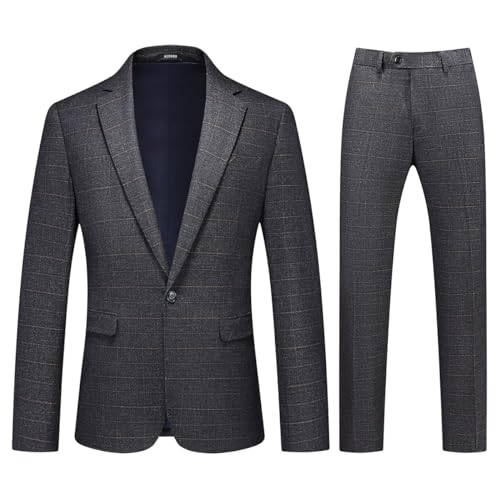 Mens Plaid Suit Tweed Slim Fit 2 Piece Casual Suits for Men One Button Tuxedo Suits Set （Blazer Jacket & Pants Set）