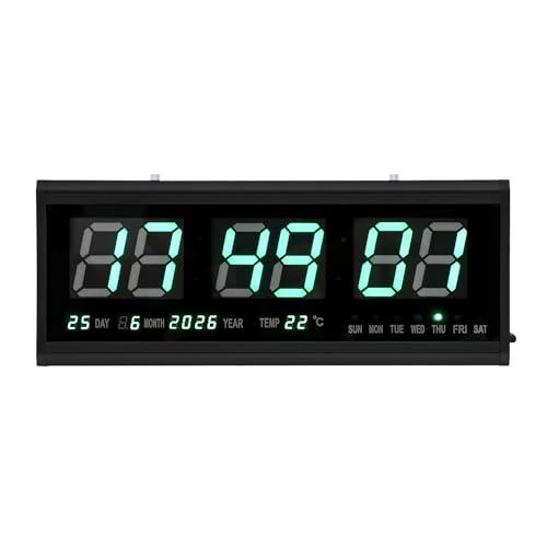 MEELRYD Reloj de pared digital de 18,9 pulgadas, calendario con segundos, temperatura, fecha, semana, gran reloj de pared con brillo automático para sala de estar, cocina, oficina