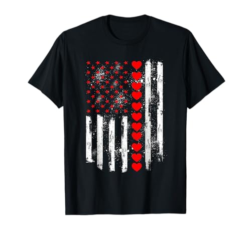 Retro Love Heart Graphic USA American Flag Valentine...