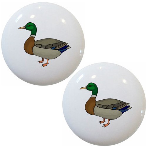 Set of 2 Mallard Duck Ceramic Cabinet Drawer Knobs