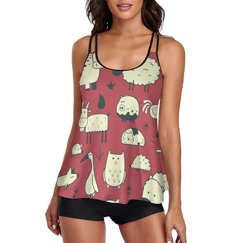 Tankini Maillot de Bain Femme avec Short et Motifs de Vaches pour la Plage