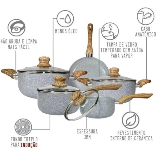 Conjunto de Panelas Indução Antiaderente Cerâmica Granite 5 Peças 3 Conjunto de Panelas Indução Antiaderente Cerâmica Granite 5 Peças - Imagem 3
