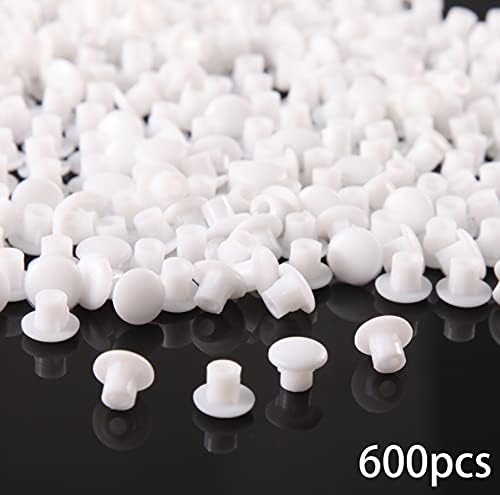 Drill Hole Cover Caps Plastic Hole Plugs M5 600pcs for Blanking Furniture Kitchen Cabinet Shelf Button Bracket Cupboard Bookcase ClosetSuit for 5mm Holes White