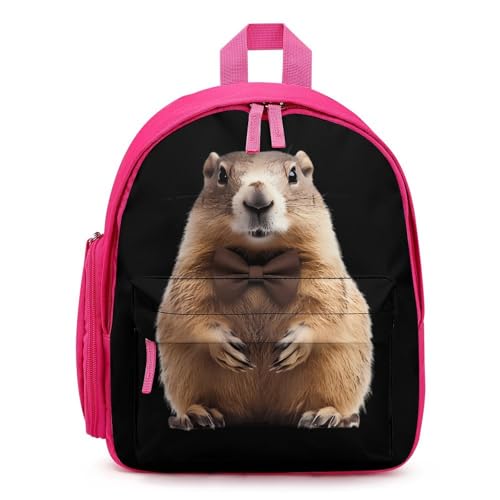 Cute Groundhog with Bowtie Cute Backpack Small Daily Daypack Travel Shoulder Bag with Adjustable Strap Graphic Print