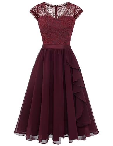 Image of WedTrend Women's Short Floral Lace Bridesmaid Dress A-line Swing Party Dress WT0212BurgundyL