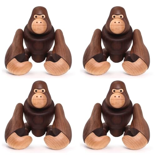Gvvsjgdbis 4X Artesanía de Madera Gorila Creativa Decoración de Muebles Para Colgar Regalos Decoraciones de Madera