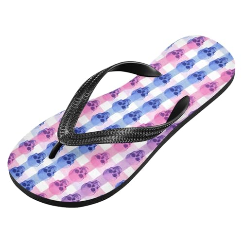 Flip Flop Sandals Cute Skull Plaid Print for Women Men Beach Outdoor XS2