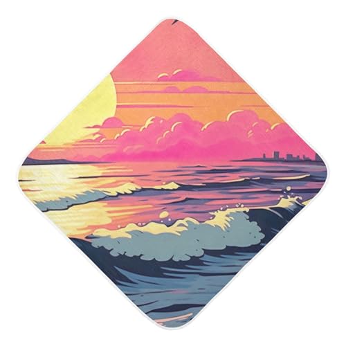 PaChyLuu Sunset Beach Seagulls Baby Hooded Towel Soft Cotton Baby Towels Ultra Absorbent Bath Towel for Babies Boys Girls, 30x30 Inch