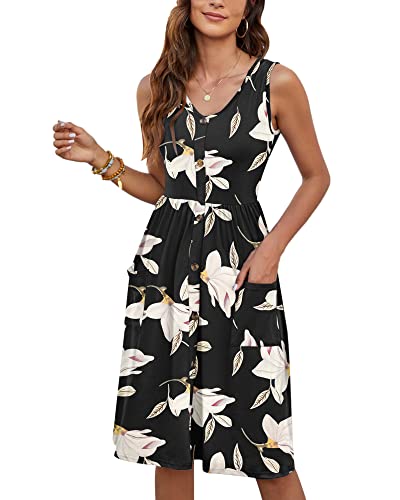 Image of MOLERANI Women Summer Dresses Sleeveless Casual Loose Swing Button Down Midi Dress with Pockets