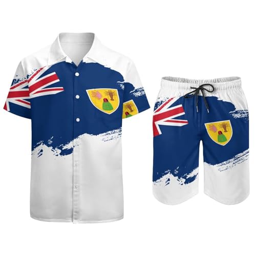 Mens Tajikistan Flag Brush Stroke 2 Piece Short Sleeve Casual Button Down Shirt And Shorts Suits3