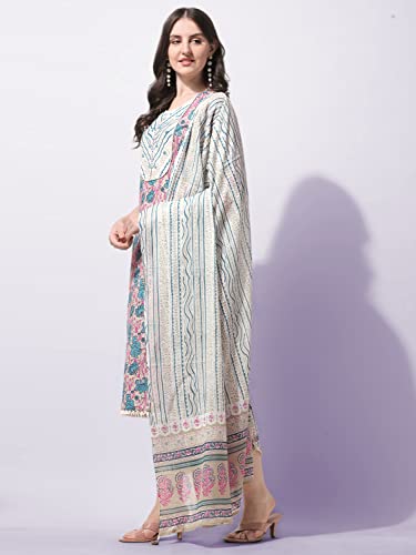 Image of MIRCHI FASHION Pure Cotton Floral Printed Kurta Set with Dupatta | 3 Piece Straight Fit Kurta Pant Set | Ethnic Office Wear Salwar Suit for Women