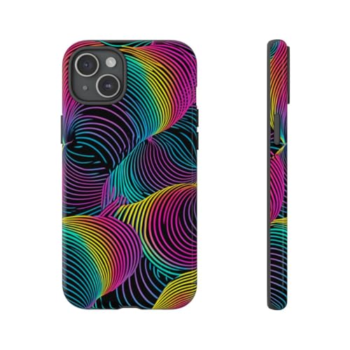 Coque iPhone 15 Plus motif psychédélique multicolore coque résistante brillante