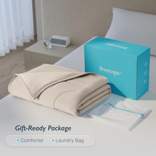 Breescape Cooling Comforter Blanket - BlendTek Q-Max>0.46 Tech, Cooling Blanket for Hot Sleepers & Night Sweats Relief, Breathable Lightweight Summer Bedding, Queen 96x96 Inches, Beige by Breescape - Used condition - Image 9