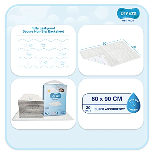 DryEze-Premium-Super-Absorbent-Disposable-Incontinence-Bed-Pads-for-Mattress-Furniture-Sofa-Chair-Protector-High-Absorbency-Mats-90X60CMS-1PACK-of-20-Pads