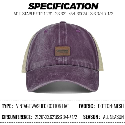 Image of Croogo Leather Patch Mesh Back Cap Washed Cotton Dad Hat | Breathable Material /Adjustable Design /Unstructured Hats /Vintage Wash /Exclusive Products