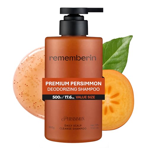 Rememberin Persimmon Shampoo for Scalp Odour & Oily Scalp – Korean Fermented Persimmon Extract, Anti-Dandruff with Salicylic Acid & Biotin, Nonenal Control (500g)