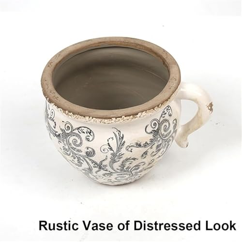 Pot de fleur en céramique rustique Gray2 avec poignée intégrée
