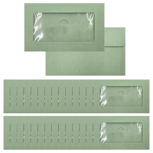 WYAN 50 pieza Sobres, Sobres ventana, Sobre Cierre a presión - 99 x 59mm - Verde Salvia para tarjetas, fotos, tarjetas de invitación, tarjetas de felicitación