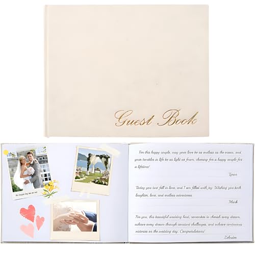 Image of HKMK Wedding Guest Book - Perfect for Wedding Receptions, Baby Showers, Birthdays,Special Events - Polaroid Guest Book with 100 Lined and Blank Pages for Sign-in and Photos -Linen Hardcover,Beige