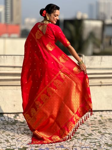 Image of SGF11 Women's Kanjivaram Pure Soft Silk Saree With Unstitched Blouse Piece