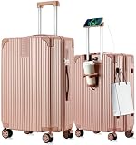 [Wozwe] 最軽量 キャリーケース スーツケース 機内持込可 多機能すぎる ダイヤロック式 保護カバー付き 超軽量 多機能 キャリーバッグ 携帯スタンド USBポー付き カップホルダー付き 隠しフック 静音 ダブルキャスター 大容量 (ローズゴールド, Lサイズ/7泊以上/90L/託送必要)