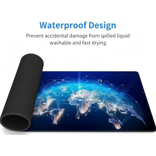 Image of Saco XXL Gaming Mouse Pad for PC - Large Desk Mat 900x400x3mm, Extended Non-Slip Rubber Base, Waterproof Surface, Earth Design, Big Keyboard Mouse Pad for Office & Home Setup