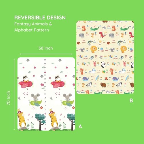 Image of Premium Reversible Baby Play Mat | Extra Large Soft Foam Crawling Mat for Babies & Toddlers | Non-Slip, Waterproof, Easy to Clean | Multicolor Foldable Learning Play Mat for Indoor & Outdoor (6.5 X 5 ft, 0.8 cm Thickness) Aeroplane-Alphabet