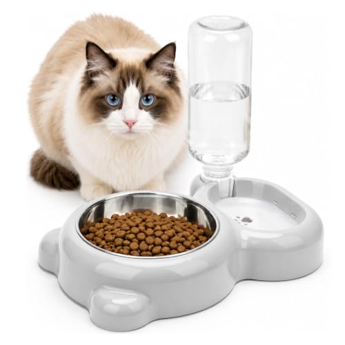 SUNGO 2-in-1 Dog Cat Bowl, Cat Food and Water Bowl Set, White