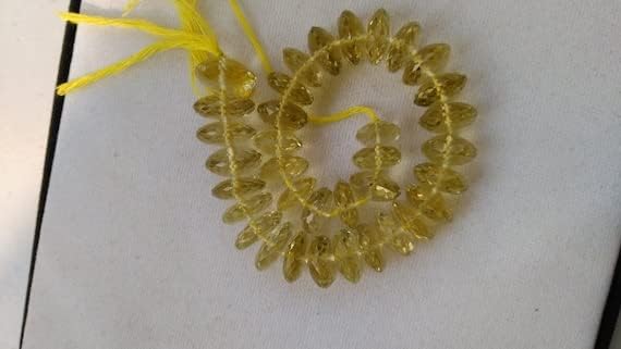 Quartz citron véritable de taille allemande facettée, rang de perles haut de gamme