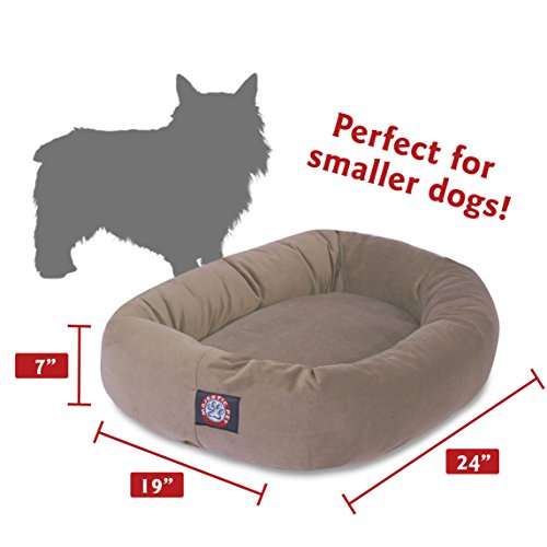 Image of Majestic Pet 24 Inch Suede Calming Dog Bed Washable - Cozy Soft Round Dog Bed with Spine Support for Dogs to Rest Their Head - Fluffy Donut Dog Bed 24x19x7 (Inch) - Round Pet Bed Small - Stone