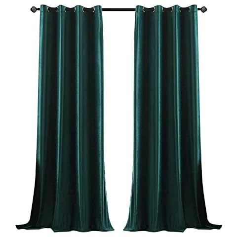 MIULEE 2 Panels Christmas Blackout Velvet Curtains Solid Soft Grommet Curtains Thermal Insulated Room Darkening Curtains/Drapes/Panles for Living Room Bedroom 55''W x 88''L Dark Green Cover