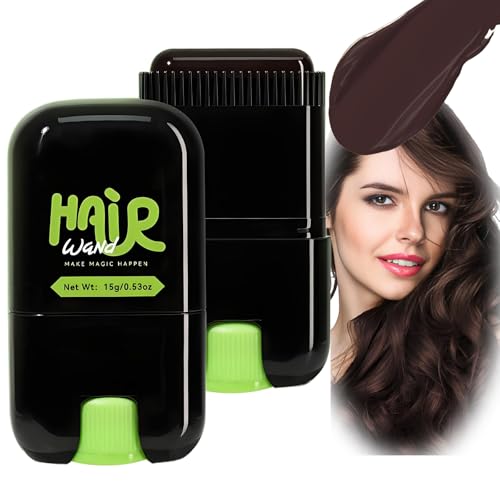 2-in-1 Hair Dye Stick & Root Touch-Up Comb - Semi Permanent Temporary Dark Hair Color for Grey Coverage Beard, Quick Easy Washable Portable Formula for Men Women, Safe Sweat-Proof (Dark Brown)