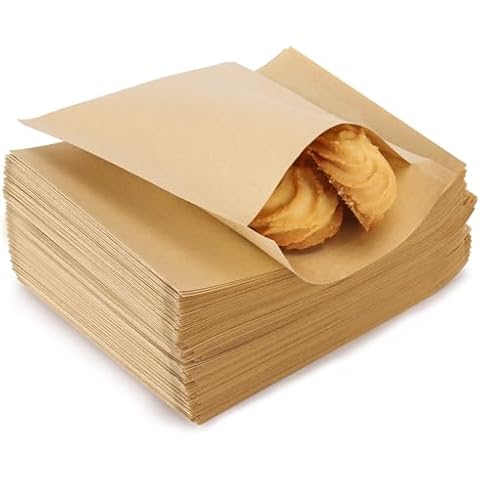 LoveBB 200 Pcs Kraft Paper Treat Bags Brown Flat Favor Bag for Cookie Popcorn Snacks Party Small Gift Bag (4 x5 Inch) Cover