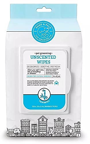 Paws & Pals Dog Pet Wipes, Eco-Friendly Bamboo Made for Deodorizing & Cleaning Sensitive Skin, Hypoallergenic Grooming Wet Tissue for Doggie Cat or Puppy - Unscented - 120 Count