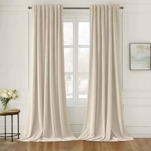 Image of MIULEE Cream Beige Velvet Pinch Pleat Blackout Curtains W52 X L96 Inches