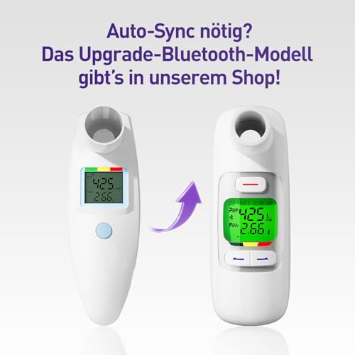 Peak Flow Meter, Kein Bluetooth, für Erwachsene und Kinder zur Überwachung der Lungenfunktion, LCD, Digitales Spirometer für Asthma, COPD, PEF & FEV1, Risikoanzeige, Tagebuch Formular