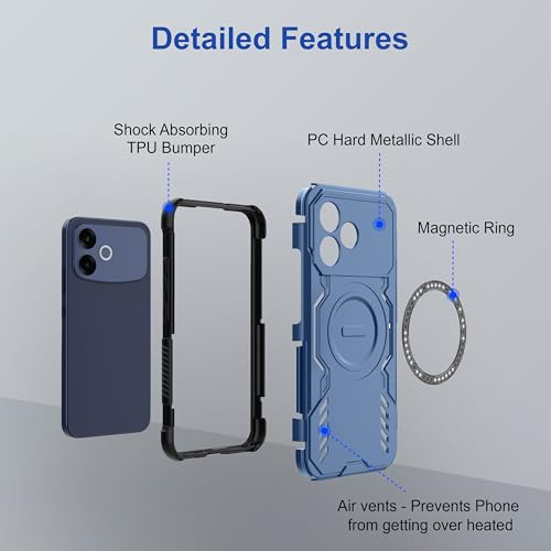 Image of Zapcase Back Case Cover for Oppo F33 Pro 5G | Magnetic Case with Built-in Metal Ring | Supports MagSafe Charger, Wallet & Car Mount | Shockproof Hybrid PC + TPU | Blue